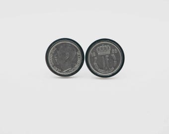 Coin Cufflinks - Luxembourg, 1 Franc Jean, Choice of Gold or Gunmetal coloured backs (stainless steel), 1st year, first year, 2nd year