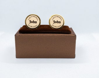 Custom Wedding Groomsmen Wooden Cufflinks - Wedding Cufflinks, Engraved Wooden Cufflinks, Groom Cufflinks, Personalized Cufflinks