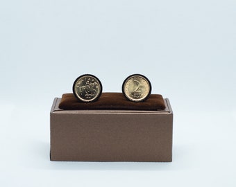 Coin Cufflinks-Bulgaria, 2 Stotinki  ,Choice of  Gold or Gunmetal coloured backs (stainless steel), Bulgarian wedding idea, Bulgarian friend