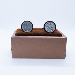 Coin Cufflinks-Moldova 10 Bani Coin Cufflinks, Choice of Gunmetal coloured backs (stainless steel)