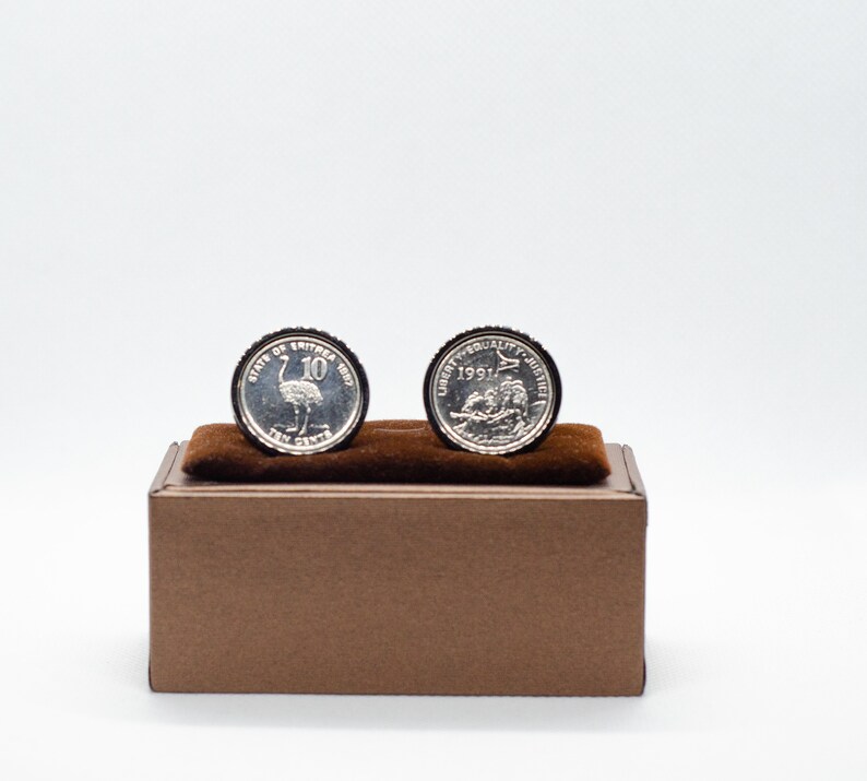Eritrea 10 cents Choice of Silver or Gunmetal coloured backs stainless steel Coin Cufflinks