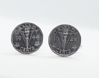 Coin Cufflinks - Vintage cufflink, Canada 5 Cents, 1944, 1945 Coin Cufflink, 5th Anniversary, Year Anniversary, groomsmen gift, best man