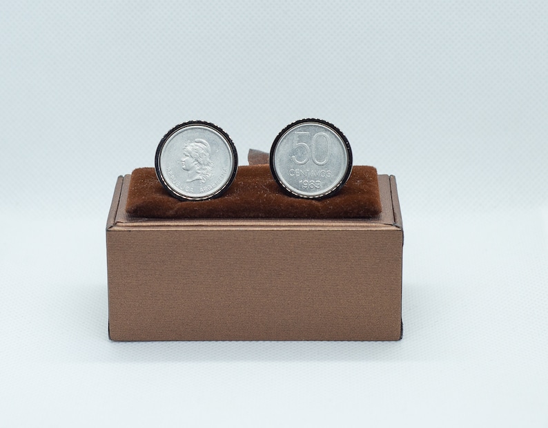 Friends Gift, Wedding Gift Coin Cufflinks- Argentina 50 Centavos stainless steel Choice of Silver or Gunmetal coloured backs