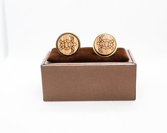 Wooden Turtle Origami Cufflinks - Wedding Cufflinks, Engraved Wooden Cufflinks, Groom Cufflinks, Personalized Cufflinks