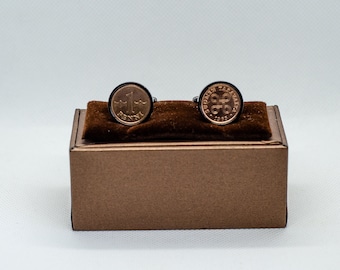 Abotoaduras de moeda - Finlândia 1 centavo, escolha de verso preto ou bronze (aço inoxidável), presente finlandês, presente para amigo, formatura