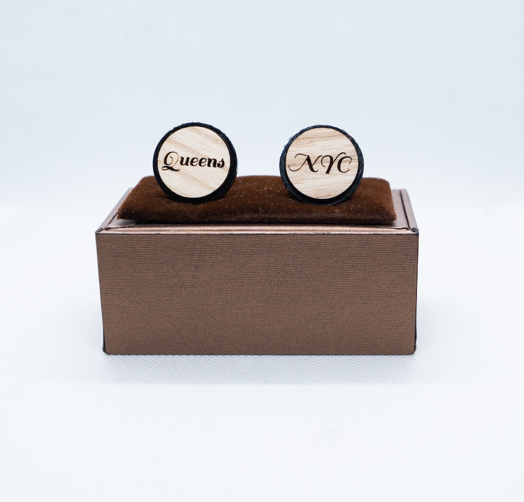 Queens NYC Wooden Cufflinks Wedding Cufflinks Engraved Etsy