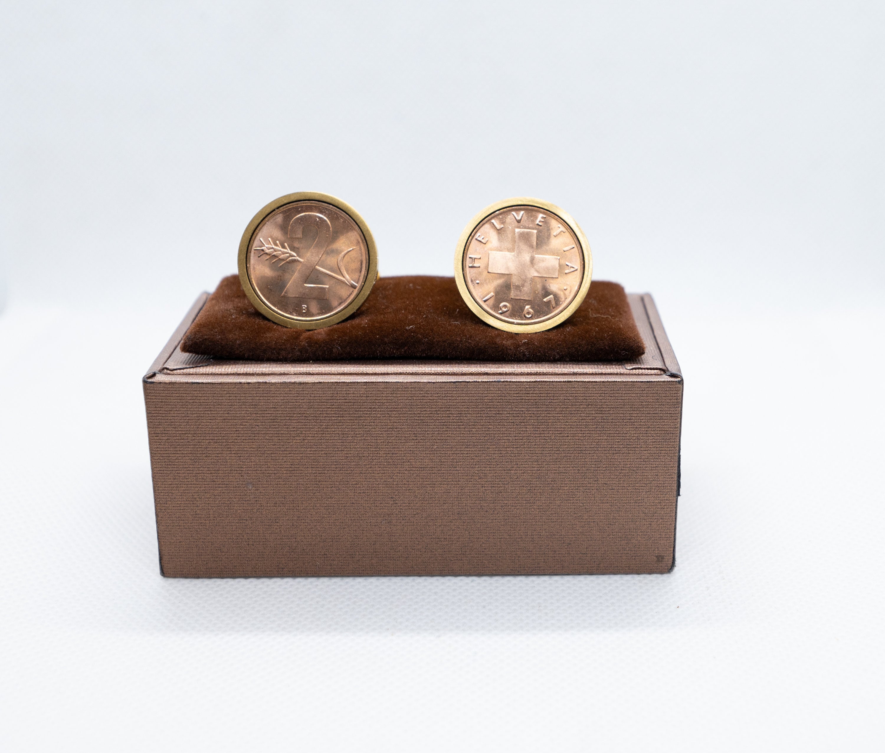 코인 커프링크스 - 스위스 2 RAPPEN COIN 건메탈 실버 또는 브러시드 골드 백-Freehip.co.kr