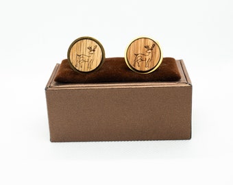 Wooden Deer Origami Cufflinks - Wedding Cufflinks, Engraved Wooden Cufflinks, Groom Cufflinks, Personalized Cufflinks
