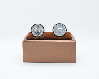 Coin Cufflinks - United Arab Emirates 25 Fils- Zayed Khalifa Coin Cufflinks, Choice of Gunmetal coloured backs (stainless steel)