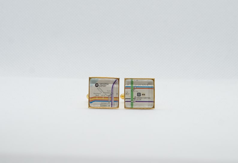 New York Metro Subway 4 Cufflink with 16mm Brass Square Back