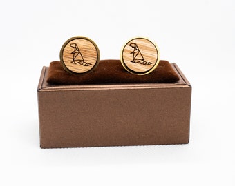 Wooden Dinosaurs Origami Cufflinks - Wedding Cufflinks, Engraved Wooden Cufflinks, Groom Cufflinks, Personalized Cufflinks