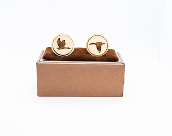 Ducks Wooden Cufflinks - Wedding Cufflinks, Engraved Wooden Cufflinks, Groom Cufflinks, Personalized Cufflinks