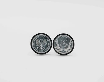Coin Cufflinks-Poland 2 Zlotys, Choice of Gold or Gunmetal coloured backs (stainless steel)