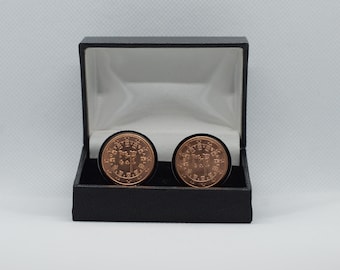 Gemelos de moneda - Portugal, 5 céntimos de euro, opción de dorso de color plata o bronce de cañón (acero inoxidable), regalo portugués, boda portuguesa