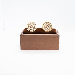 Tudor Rose Wooden Cufflinks - Wedding Cufflinks, Engraved Wooden Cufflinks, Groom Cufflinks, Personalized Cufflinks