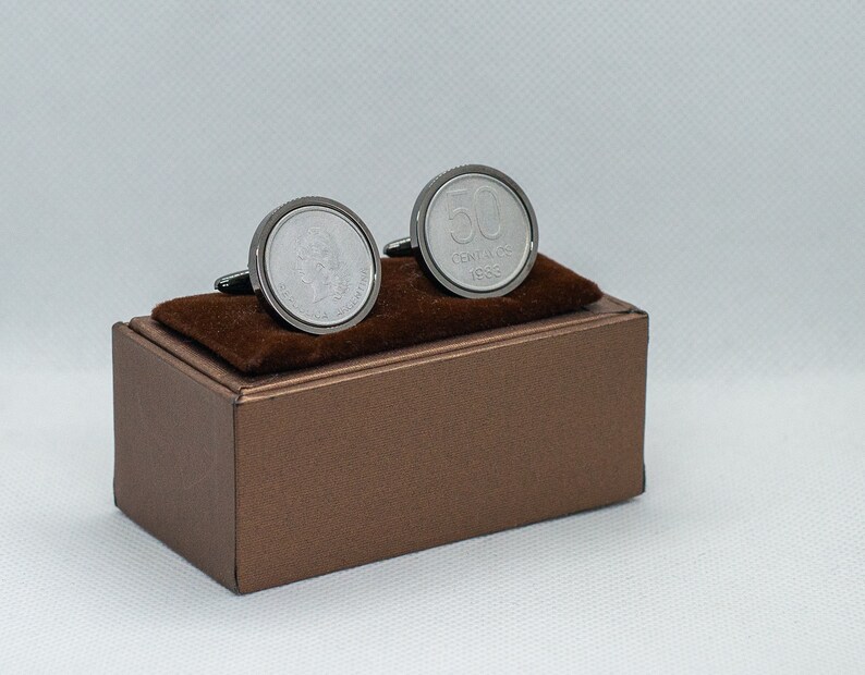 Friends Gift, Wedding Gift Coin Cufflinks- Argentina 50 Centavos stainless steel Choice of Silver or Gunmetal coloured backs