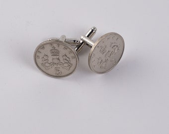 Coin Cufflinks - United Kingdom, 5 Pence Coin Cufflink, 5th year, 5 anniversary, 10th year, groomsmen gift, presents for him, cufflink idea