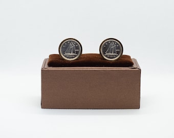 Coin Cufflinks - Canada 10 Cent Coin Cufflink, 10th Year Anniversary, Choice of Silver, Gold or Gunmetal coloured backs (stainless steel)