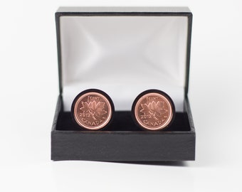 Coin Cufflinks -Canada, 2012 One Penny, 2nd Anniversary Gift, Men&#39;s gift, Choice of Gold or Gunmetal coloured backs (stainless steel)