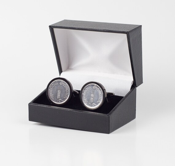 stainless steel Haiti 5 Centimes 10 year anniversary Coin Cufflinks Choice of Gunmetal coloured backs unique present for men