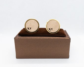 Custom Simple Initials Wooden Cufflinks - Wedding Cufflinks, Engraved Wooden Cufflinks, Groom Cufflinks, Personalized Cufflinks