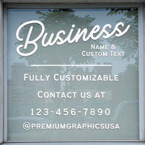 Customizable Business Window Decal / Personalized Door Sign / Custom DIY Company Name, Logo, Social Media, Phone, QR, Website Sticker