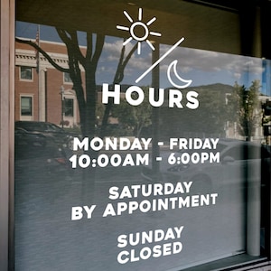 Calcomanía personalizable con el horario de la tienda / Cree su propia calcomanía con el horario comercial / Letras de vinilo personalizadas para la puerta y ventana de su negocio