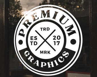 Calcomanía de ventana con logotipo circular personalizable / Nombre de su empresa o logotipo Adhesivo de vinilo para escaparate Letras para puerta y ventana