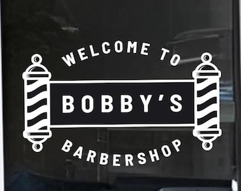 Customizable barbershop decal / Personalized barber sign / Storefront sticker / Window lettering / Vinyl for business window