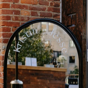 Curved Mirror Decal / Customizable arch mirror sticker / Create your own name and date vinyl lettering