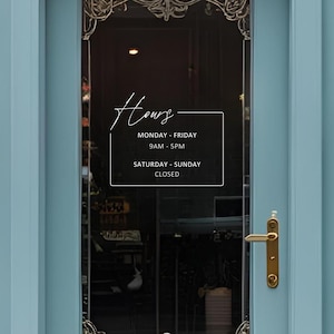 Personalized Store Hours Decal / Custom Open Hours Sticker / Customizable Hours of Operation vinyl lettering for Business Door Window Sign