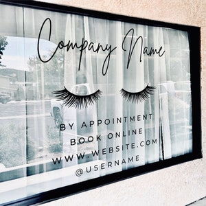 Calcomanía de letrero de belleza totalmente personalizable / Logotipo de su empresa / Calcomanía de vinilo para escaparate / Letras para puertas y ventanas / Calcomanía para pestañas