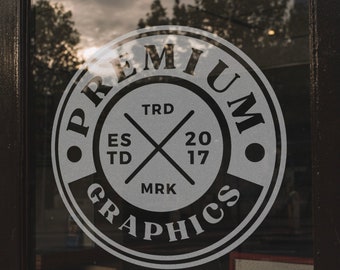 Calcomanía de vinilo para vidrio grabada personalizada / Logotipo o texto de su empresa / Adhesivo translúcido grabado estilo vidrio esmerilado