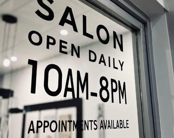 Customizable Salon Vinyl Decal | Your Name or Logo and info | Custom Storefront Sticker | Personalized Beauty Business Window Door Lettering