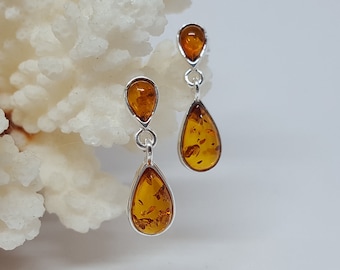 Vintage Amber Color Dangling Earrings 3.5\u201d Dangle