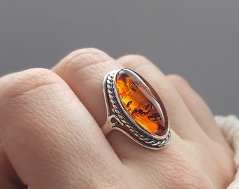 Amber Oval Ring 925 Sterling Silver Handmade Medium Authentic Dominican Rare Amber