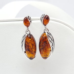 Natural Baltic Amber Earrings, Long Dangle Earrings, Amber Drop Earrings, Elegant Amber Earrings, Amber Jewellery Gift, Amber And Silver image 1