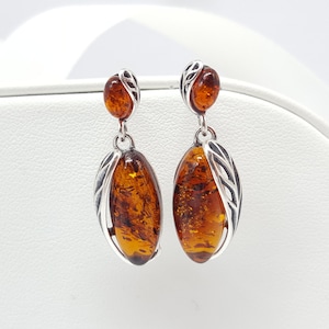 Natural Baltic Amber Earrings, Long Dangle Earrings, Amber Drop Earrings, Elegant Amber Earrings, Amber Jewellery Gift, Amber And Silver