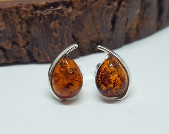 Boucles d’oreilles Teardrop Amber, petites boucles d’oreilles Amber Stud, clous d’ambre de tous les jours, boucles d’oreilles Small Post, boucles d’oreilles Small Post, cadeau Small Silver Studs