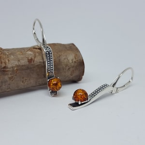 Long Amber Earrings, Hanging Earrings,Dangle Earrings, Elegant Jewellery, Evening Earrings,Long Silver Earrings,Sterling And Amber Earrings