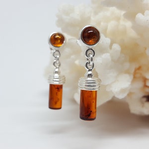 Small Cylindric Earrings, Short Amber Earrings, Small Tube Earrings, Amber Studs, Baltic Amber earrings, Natural Amber Jewellery,Amber Gift image 1