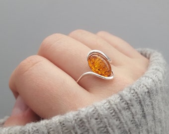 Amber Oval Ring 925 Sterling Silver Handmade Medium Authentic Dominican Rare Amber