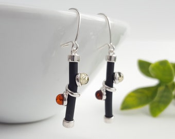 Remarkable Amber and Silver Earrings, Stick Baltic Amber Earrings, Dangle Amber Earrings GiftLong Amber Earrings, Baltic Amber Earrings,