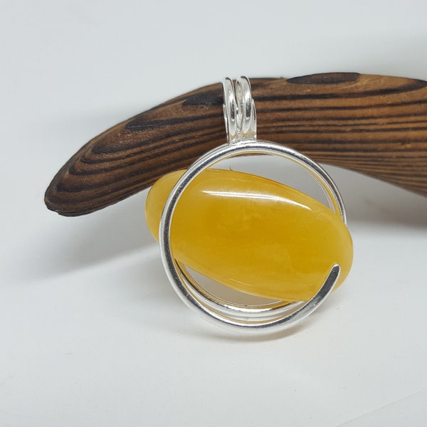 Modern Round Amber Pendant, Circle Amber Pendant, Oval Milky Amber Necklace, Butterscotch Amber Pendant, Yellow Amber Pendant, Amber Jewelry