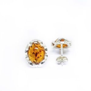 Classic Baltic Amber Earrings, Honey Amber Stud Earrings, Oval Amber Earrings, Modern Amber Stud Earrings, Sterling Silver and Amber Studs