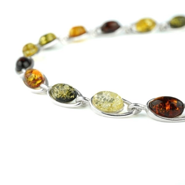 Small Baltic Amber Bracelet, Multicolor Amber Bracelet, Dainty Baltic Amber Bracelet, Oval Amber Bracelet Gift, Mixed Amber Stone Bracelet