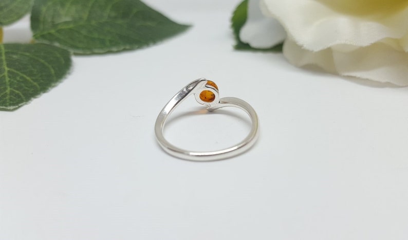 Small Engagement Ring Amber Jewelry Everyday Birthstone Ring Round Stone Ring Small Baltic Amber Ring Silver and Amber Solitaire Ring
