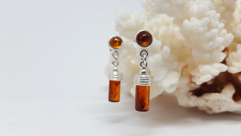 Small Cylindric Earrings, Short Amber Earrings, Small Tube Earrings, Amber Studs, Baltic Amber earrings, Natural Amber Jewellery,Amber Gift image 1