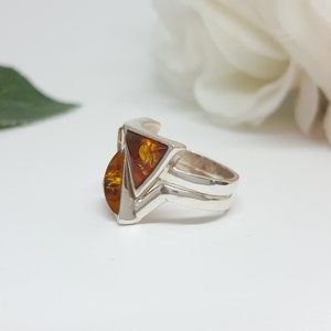 Stackable Amber Ring, Double Triangle Ring, Chevron Ring, Baltic Amber Rings, Stacking Rings, Unique Ring Gift, Set of Two Rings,Silver Ring image 5