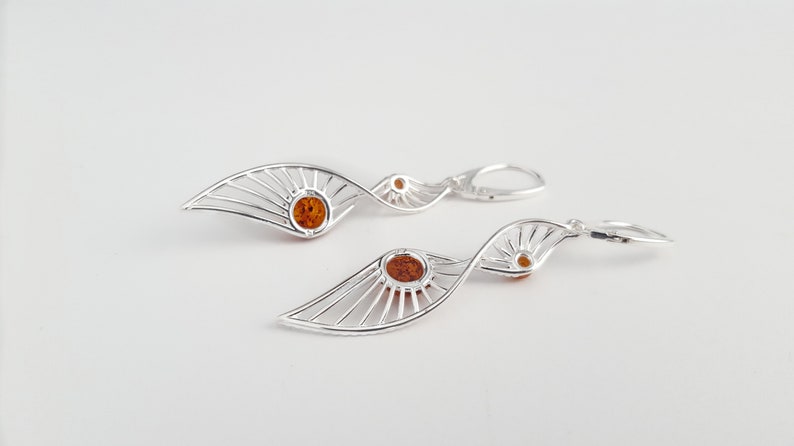 Boucles doreilles en ambre Long Drop, boucles doreilles en argent sterling et ambre, boucles doreilles modernes en ambre baltique, boucles doreilles en ambre classiques, boucles doreilles en pierre longue image 8